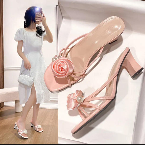 Summer Splicing Floral Chunky Slid On Heels